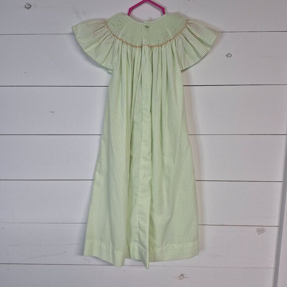 Remember Nguyen Green & White Smocked Dress W/ Orange Crab Embroidery 4T - Picture 5 of 6